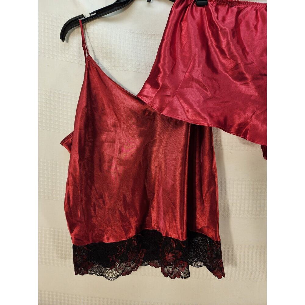 Lilac And London 2 Piece Lingerie Silk Size XXL Lace Hem Red Sleeveless 1689 - Picture 2 of 8